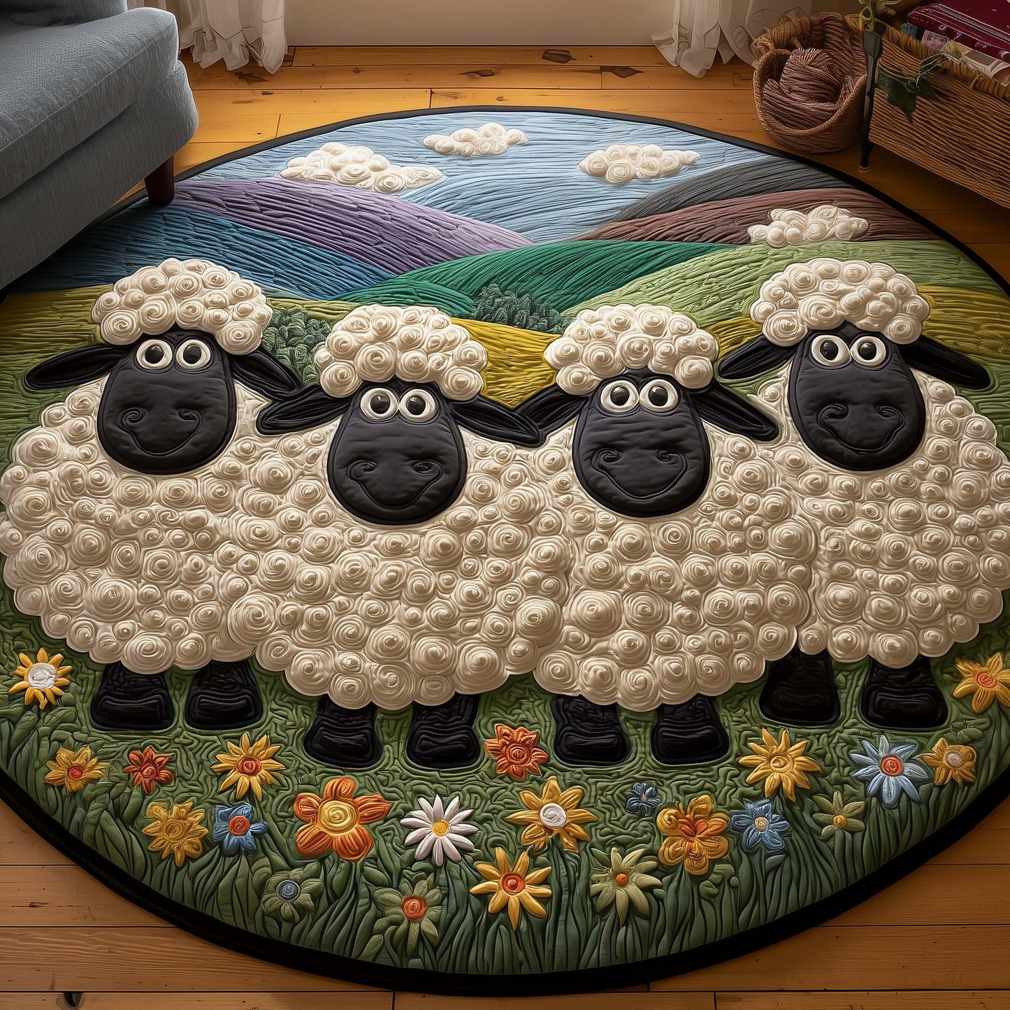 Cute Sheep Quilted Round Mat Farmhouse Home Decor Grandma Gifts For Mothers Day
