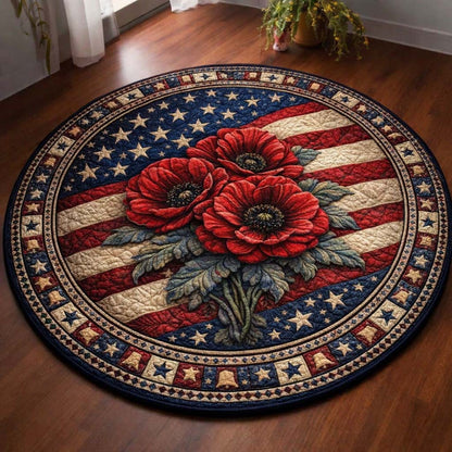 USA 250Th Anniversary Poppy Quilted Round Mat 4Th Of July Decorations Gift For Patriots