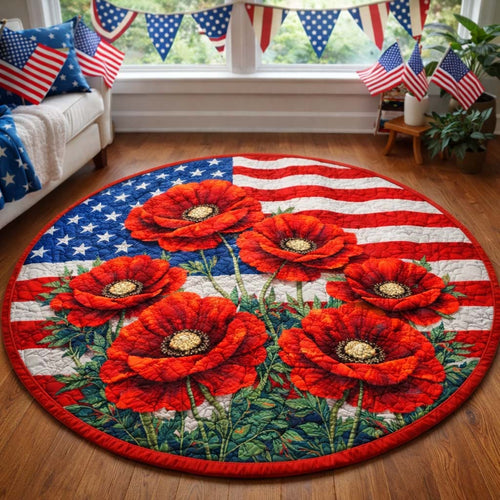America 250 Years Poppy Quilted Round Mat 4Th Of July Decor Patriotic Gift Ideas