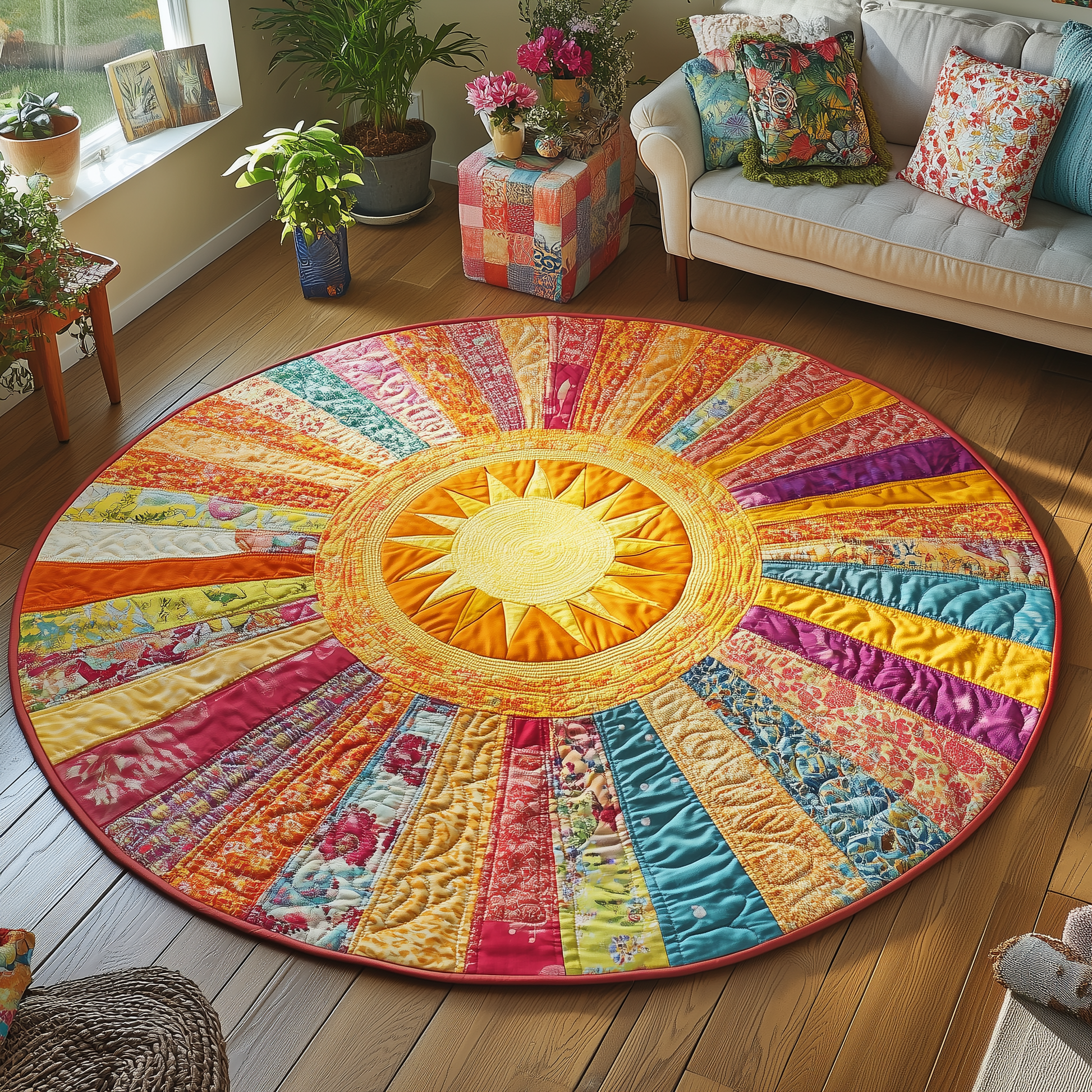 Sunburst Quilted Round Mat Aesthetic Home Decor Gifts For Mothers On Mother_s Day