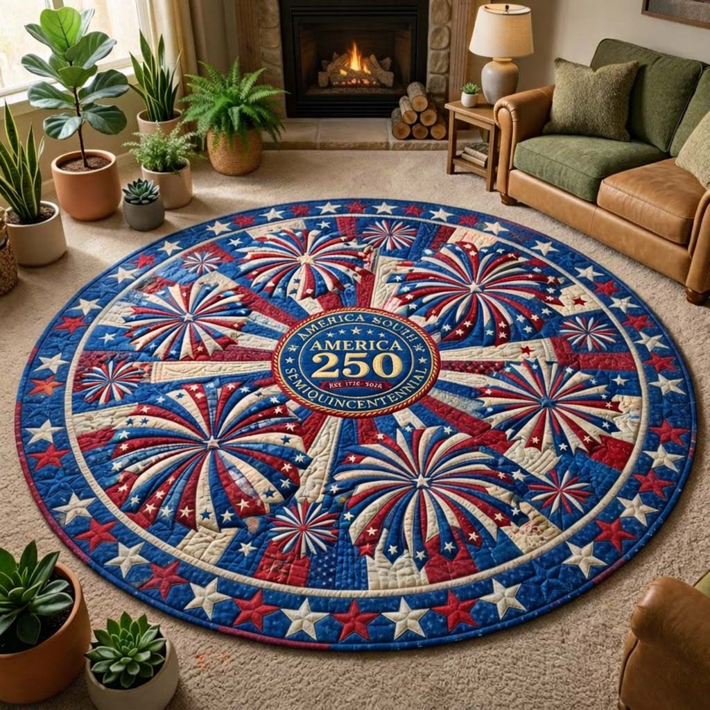 America 250 Semiquincentennial Quilted Round Mat July 4 Decor Independence Day Gift