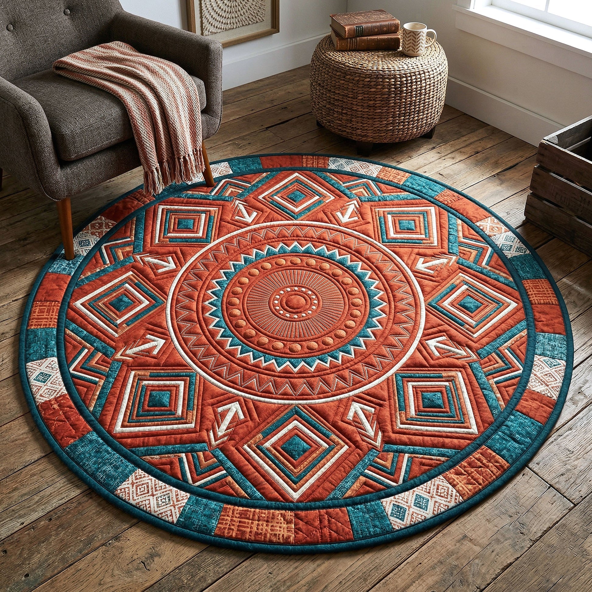 Geometric Mandala Quilted Round Mat Boho Living Room Decor Best Mothers Day Gifts