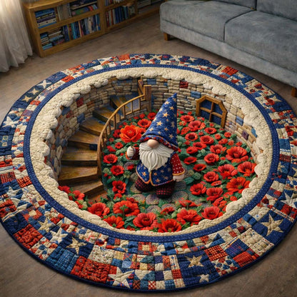Patriotic Poppy Gnome Quilted Round Mat 4Th Of July Decor Gifts For Independence Day