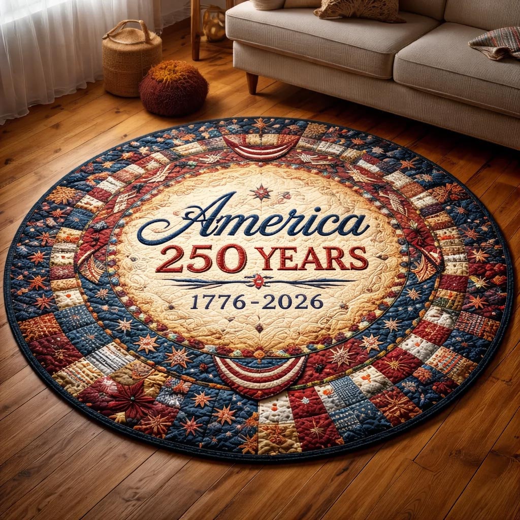 America 250 Years Quilted Round Mat 4Th Of July Decorations Best Patriotic Gifts