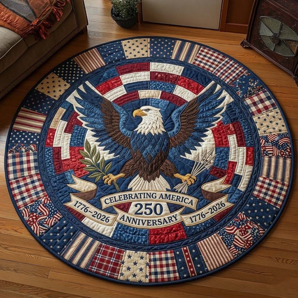 Eagle Celebrating USA 250 Quilted Round Mat 4Th Of July House Decor Best Patriotic Gifts