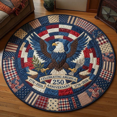 Eagle Celebrating USA 250 Quilted Round Mat 4Th Of July House Decor Best Patriotic Gifts