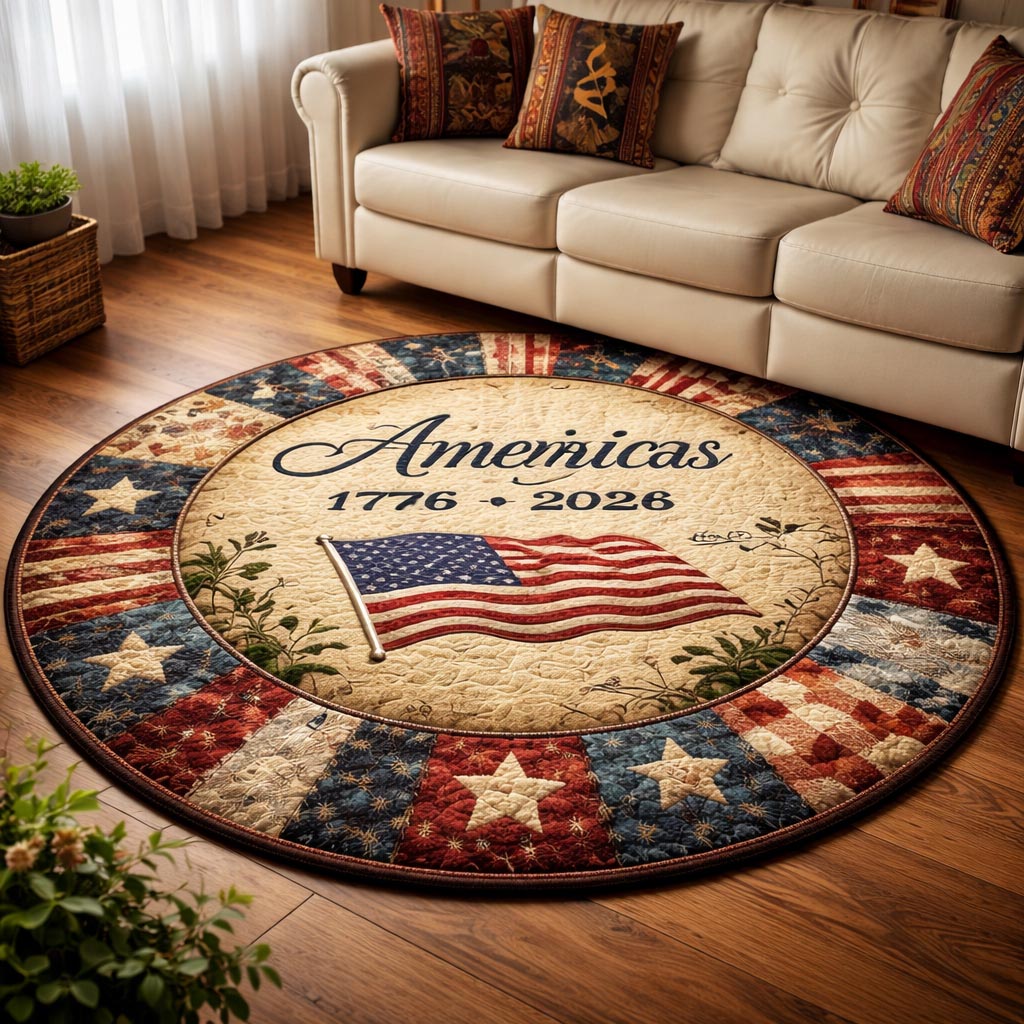 America 1776 2026 Quilted Round Mat 4Th Of July Decoration Ideas Independence Day Gift
