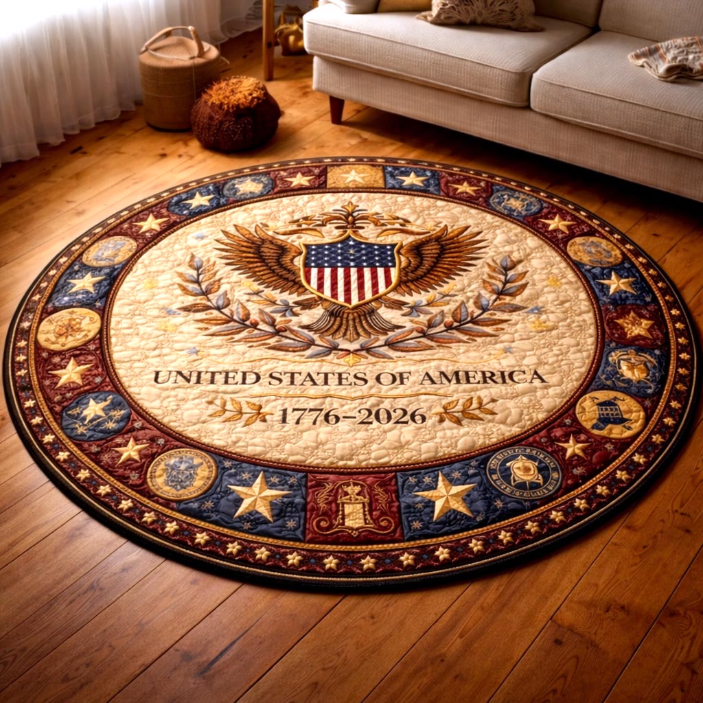 USA 250Th Anniversary Quilted Round Mat 4Th Of July House Decor Best Patriotic Gifts