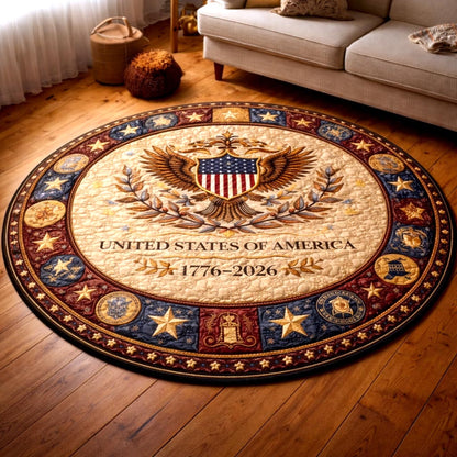 USA 250Th Anniversary Quilted Round Mat 4Th Of July House Decor Best Patriotic Gifts
