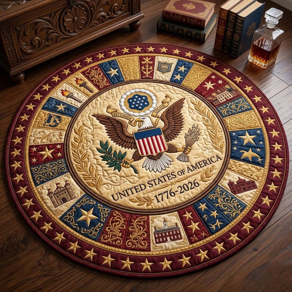 USA 250Th Anniversary Quilted Round Mat 4Th Of July Decoration Ideas Gift For Patriots