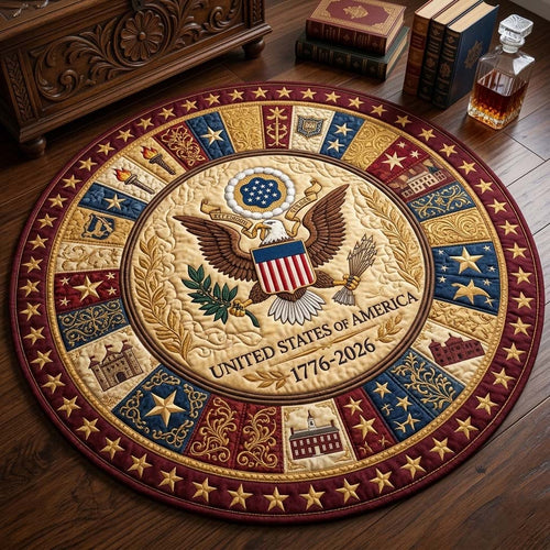 USA 250Th Anniversary Quilted Round Mat 4Th Of July Decoration Ideas Gift For Patriots