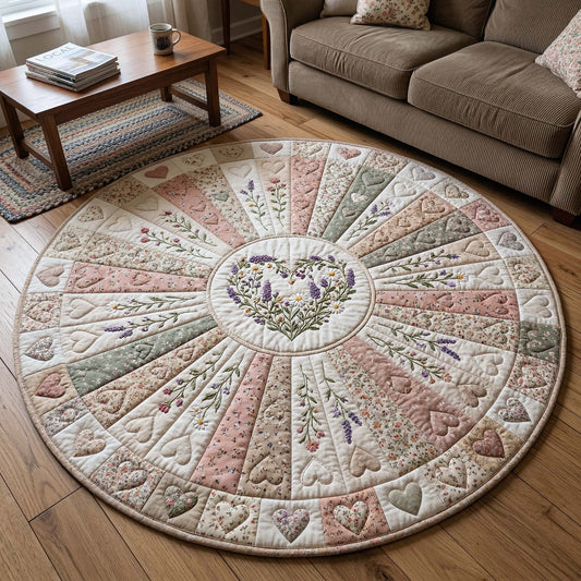 Cottagecore Floral Heart Quilted Round Mat Vintage Home Decor Gift Ideas For Mom