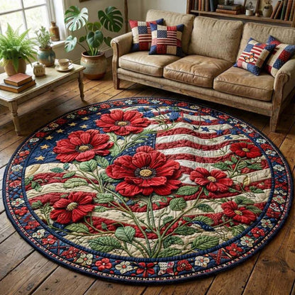 USA 250Th Anniversary Poppy Quilted Round Mat July 4 Decorations Patriotic Gift Ideas