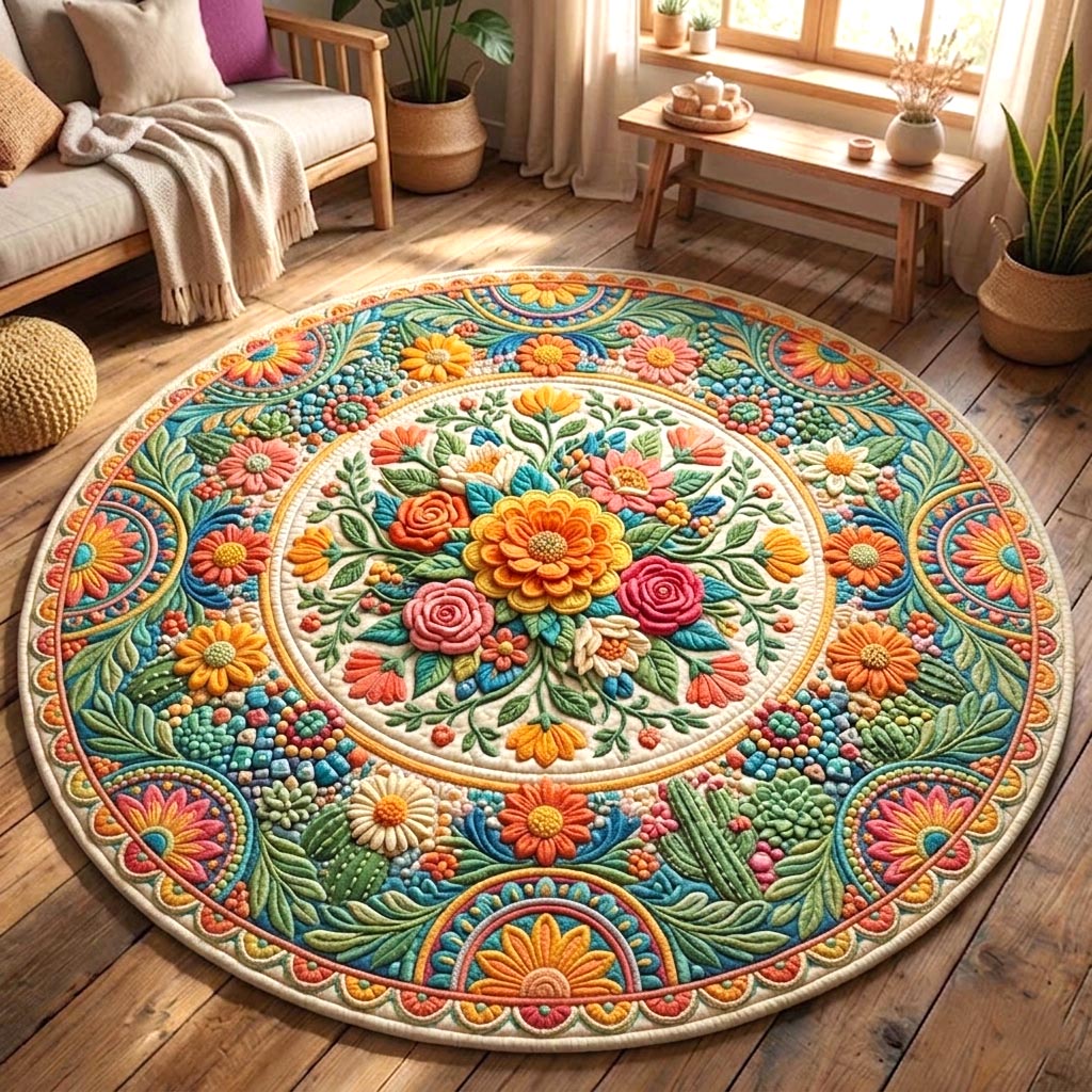 Botanical Floral Quilted Round Mat Bohemian Room Decor Mothers Day Present Ideas