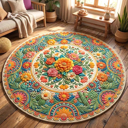 Botanical Floral Quilted Round Mat Bohemian Room Decor Mothers Day Present Ideas