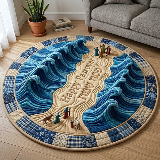 Happy Passover Heritage Quilted Round Mat Moses Biblical Story Circle Rugs Holiday Home Decor - Printvoro