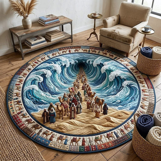Passover Heritage Quilted Round Mat Red Sea Crossing Circle Rugs Best Jewish Holiday Gifts - Printvoro