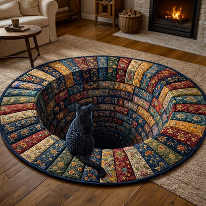 Black Cat Hidden Library Quilted Round Mat Floral Circle Rugs Book Lover Gifts For Mom - Printvoro