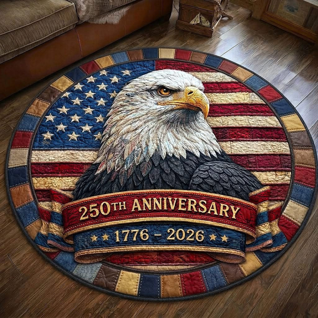 Eagle Liberty Legacy Quilted Round Mat USA 250th Anniversary Circle Rugs 4th Of July Gifts 2026 - Printvoro