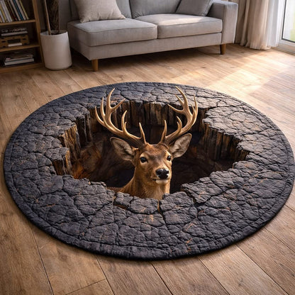 Deer Woodland Grace Quilted Round Mat Rustic Rug With Circles Great Father's Day Gifts - Printvoro
