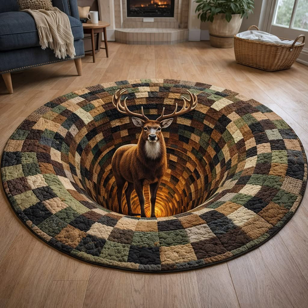Deer Woodland Grace Quilted Round Mat Rustic Living Room Decor Unique Father's Day Gifts - Printvoro