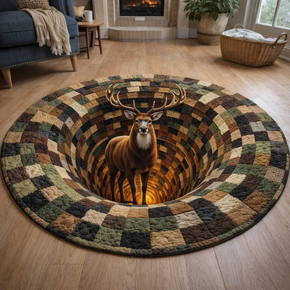 Deer Woodland Grace Quilted Round Mat Rustic Living Room Decor Unique Father's Day Gifts - Printvoro