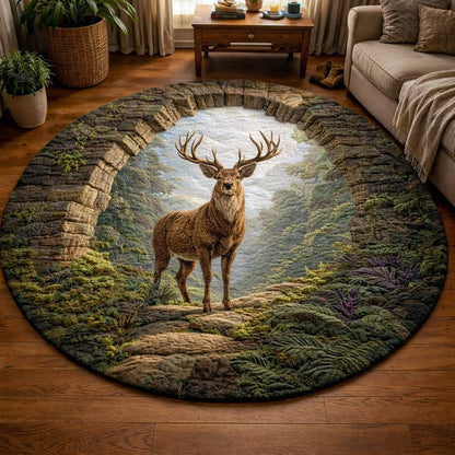 Deer Woodland Grace Quilted Round Mat Circle Rug Living Home Decor Dad Birthday Gifts - Printvoro