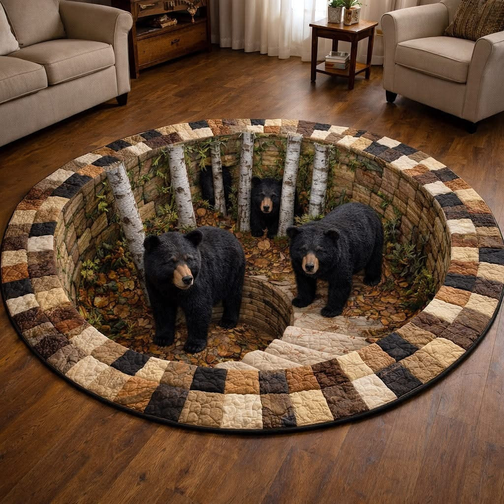 Black Bear Rustic Guardian Quilted Round Mat Living Room Decor Birthday Presents For Dad - Printvoro