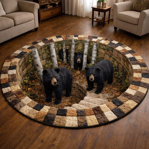 Black Bear Rustic Guardian Quilted Round Mat Living Room Decor Birthday Presents For Dad - Printvoro