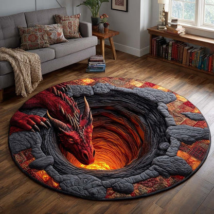 Fiery Dragon Pit Quilted Round Mat Mythical Circle Rug Living Room Decor Gifts For Fathers - Printvoro