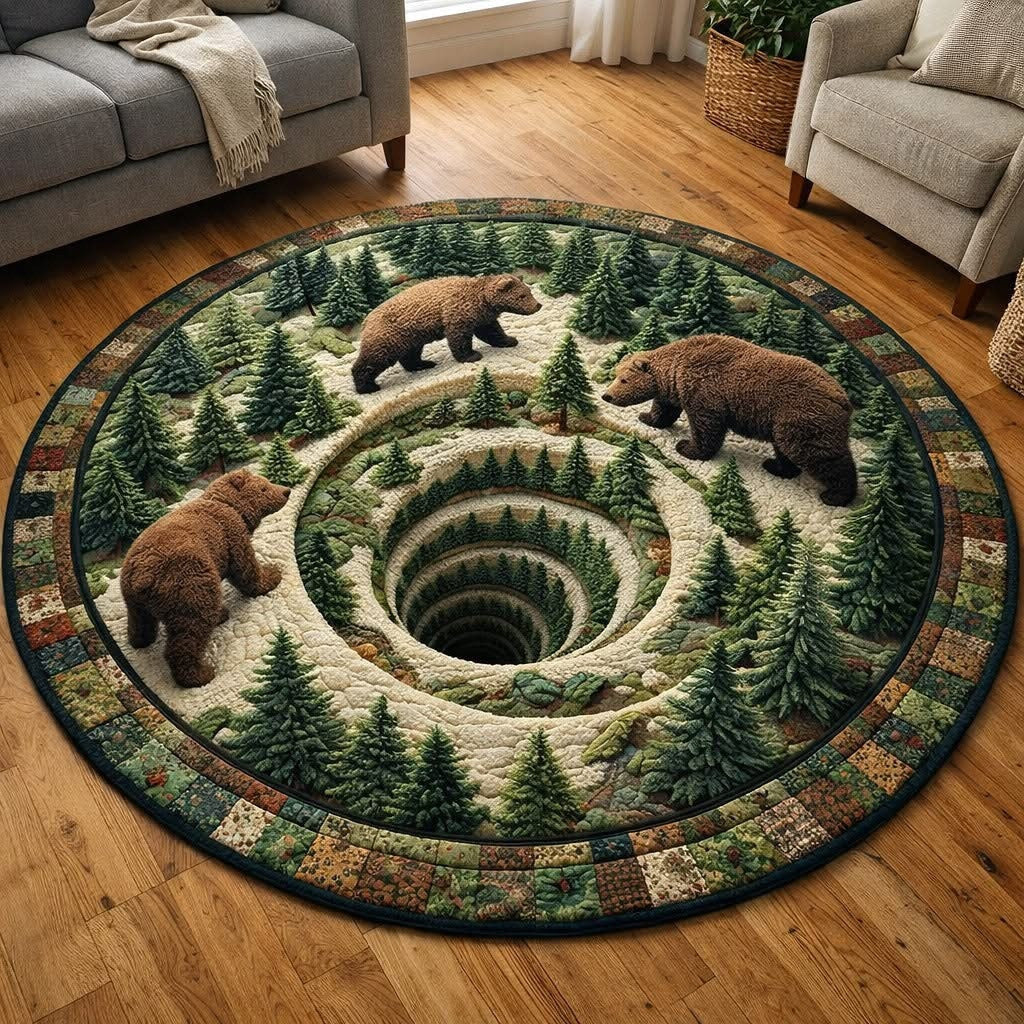 Bear Rustic Guardian Quilted Round Mat Circle Round Rugs Living Room Decor Best Gifts For Dad - Printvoro