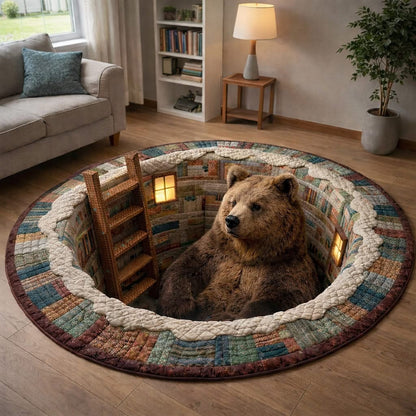 Bear Guardian Quilted Round Mat Rustic Circle Rugs Living Room Decor Best Gifts For Dad - Printvoro