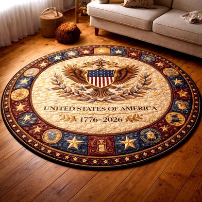 America 250th Anniversary Quilted Round Mat Liberty Stars Circle Rug 4th of July Home Decor - Printvoro
