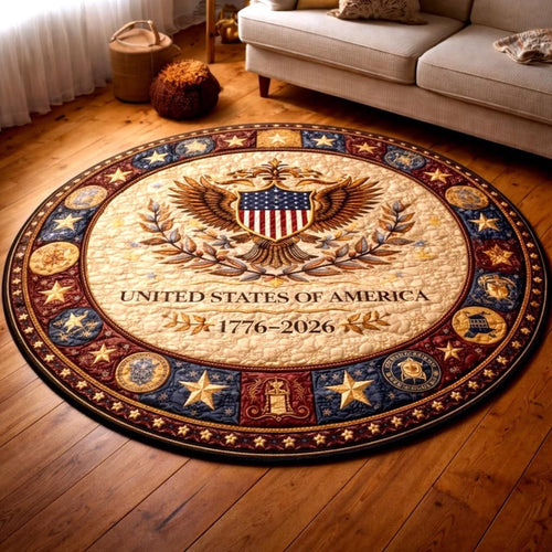 America 250th Anniversary Quilted Round Mat Liberty Stars Circle Rug 4th of July Home Decor - Printvoro