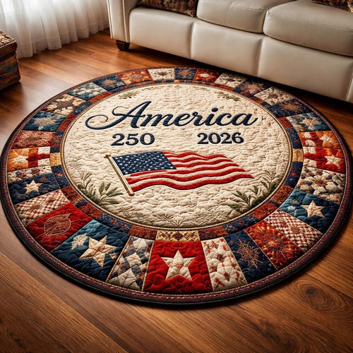 America 250th Anniversary Quilted Round Mat 2026 American Pride Circle Rugs Patriotic Gifts - Printvoro