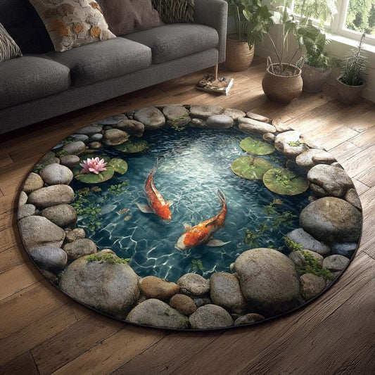Koi Fish Amber Koi Ripple Round Mat Round Rugs Carpet Best Father's Day Gifts 2026 - Printvoro