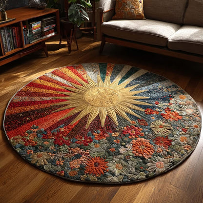 Sunburst Bloom Quilted Round Mat Vibrant Floral Circle Rug Mother's In Law Gifts Mom's Day - Printvoro