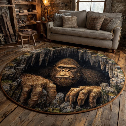 Bigfoot Horizon Quilted Round Mat Large Round Carpet Unique Sasquatch Gifts - Printvoro