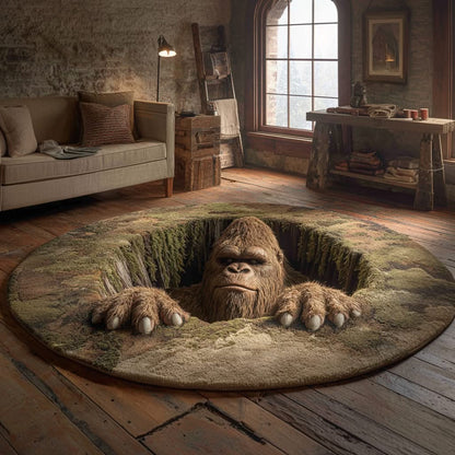 Bigfoot Lair Quilted Round Mat Sasquatch Round Carpet Home Decor Bigfoot Themed Gifts - Printvoro